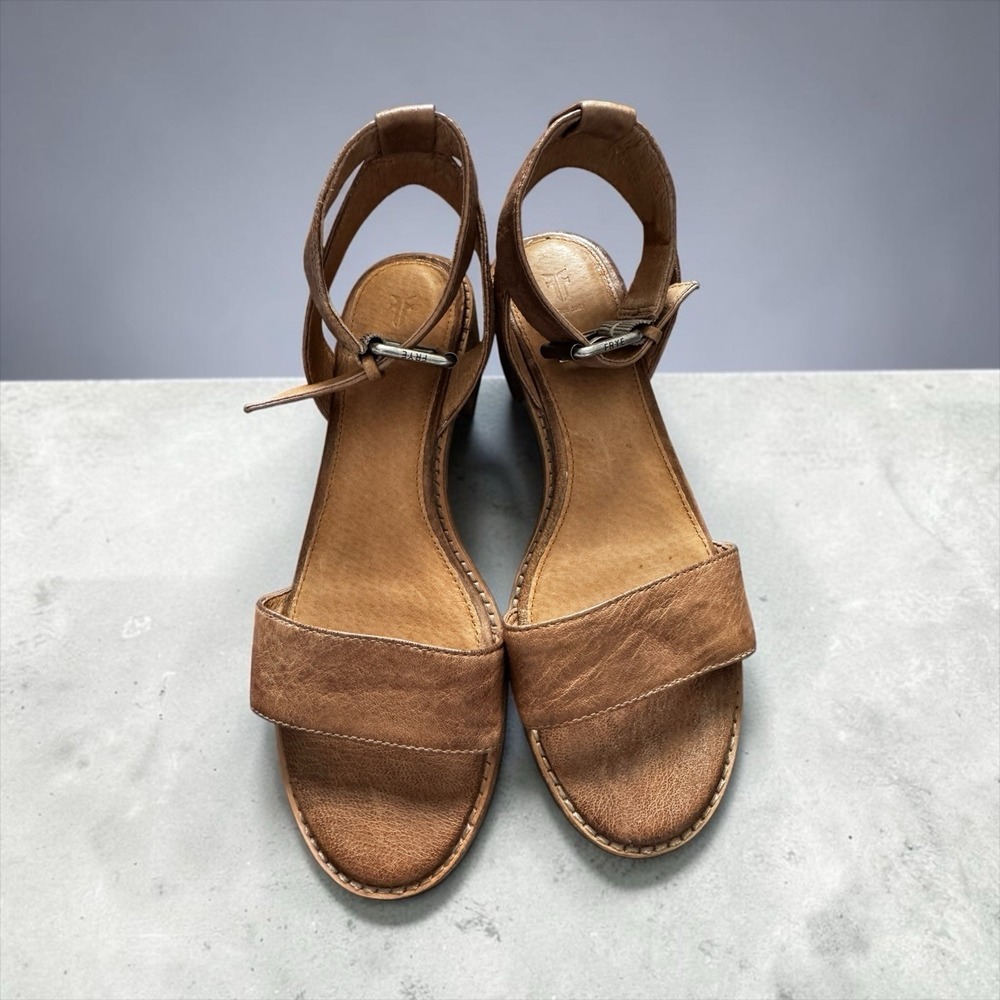 Frye Leather Ankle Strap Sandals Women Size 8 Brown Block Heel Comfort Sandals